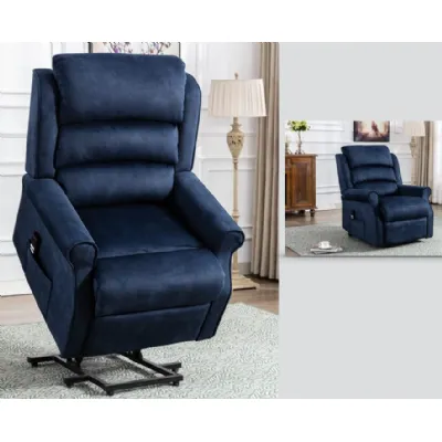 Blue Fabric Electric Lift and Rise Recliner Armchair