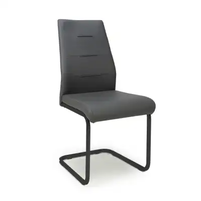 Grey Leather Dining Chair Black Metal Legs