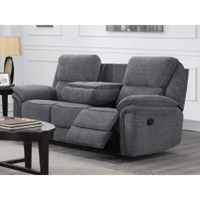 Grey Fabric 3 Seater Recliner Sofa with Fold Down Console Table