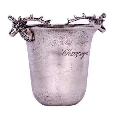 Large Rustic Wine Champagne Cooler with Deer Handles 35cm