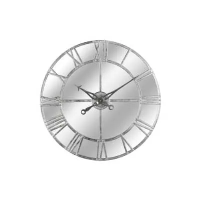Traditional Style Large Round Silver Foil Mirrored Glass Wall Clock 85cm Diameter