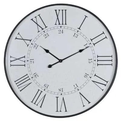 Large Embossed 80cm Round White Wood Station Wall Clock With Roman Numerals