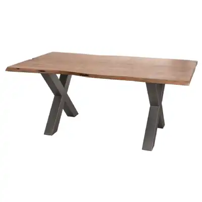 Modern Style Live Edge Acacia Wood X Leg Fixed Top Rectangular Dining Table 78 x 100cm