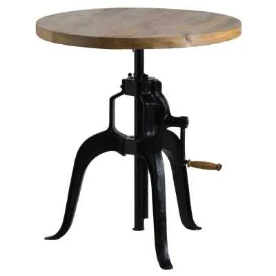 Industrial Rustic Height Adjustable Crank Bar Bistro Table Wooden Top