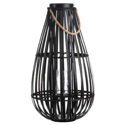 Large Floor Standing Domed Wicker Lantern With Rope Detail 80cm Tall
