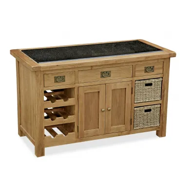 Rustic Solid Oak Kitchen Island with Granite Top