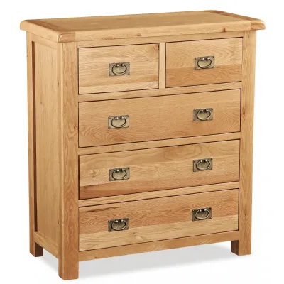 Rustic Solid Oak 2 over 3 Drawer Chest