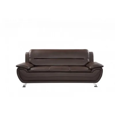 Bonded Leather 3 Seater Sofa with Dark Wood Slanted Legs