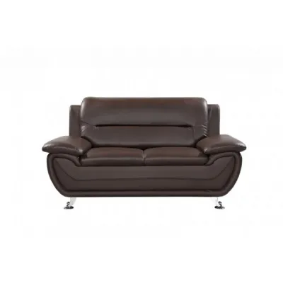 Bonded Leather 2 Seater Sofa with Dark Wood Slanted Legs