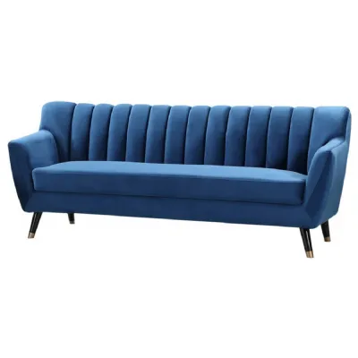 Velvet Fabric 3 Seat Sofas with Pleated Back