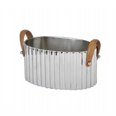 Large Silver Fluted Leather Handled Champagne Cooler