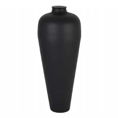 Matt Black Large Hammered Vase With Lid