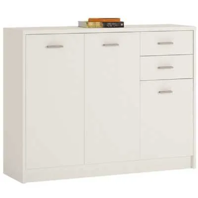 Pearl White 3 Door 2 Drawer Storage Cabinet With Metal Handles