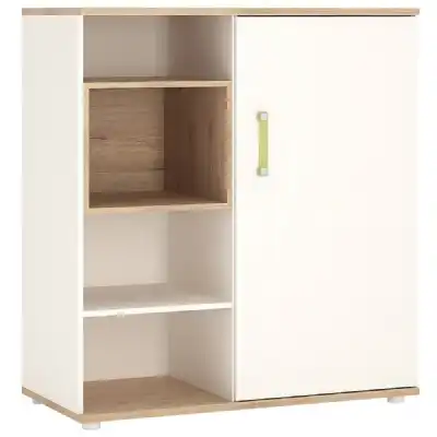 Kids White High Gloss 1 Sliding Door Low Cabinet With Shelves