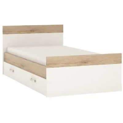 Kids White and Light Oak 3ft 2 Drawer Single Bed With Metal Handles