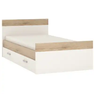 Kids White High Gloss Light Oak 3ft Single Bed With Under Drawer