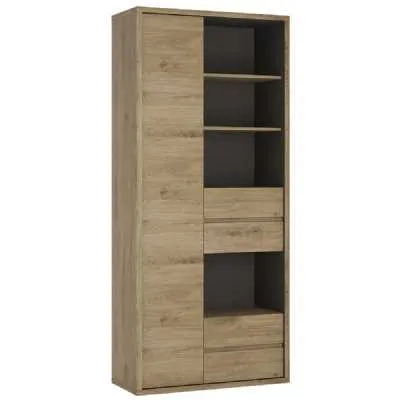 Traditional Tall Oak Finish 4 Drawer 1 Door Bookcase