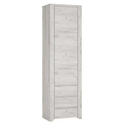 White Oak Tall Narrow 1 Door 3 Drawer Storage Cupboard Modern