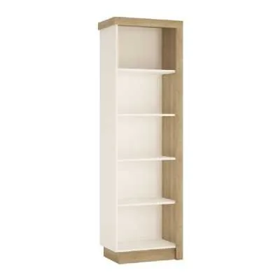 199cm Tall Slim Narrow Bookcase LH Light Oak and White High Gloss