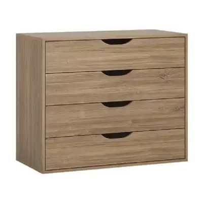 Industrial Modern Oak 4 Drawer Chest With Matte Black Fronts