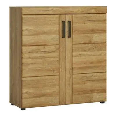 2 Door Shoe Cabinet Cupboard in Medium Oak Finish With 5 Shelves
