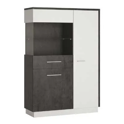 Modern Low Display Glazed Storage Cabinet LH in Slate Grey and White