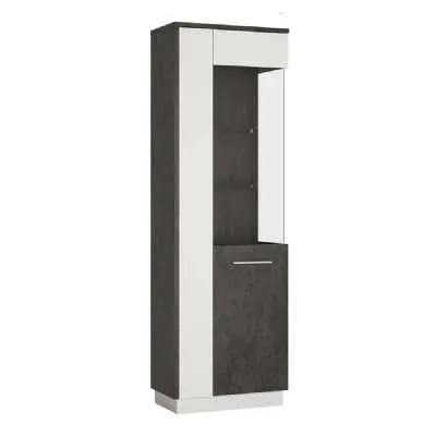 Modern Grey White Tall Narrow Slim Glazed Display Cabinet RH