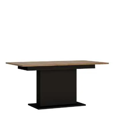 Walnut Top Black Extending Dining Table Pedestal Base