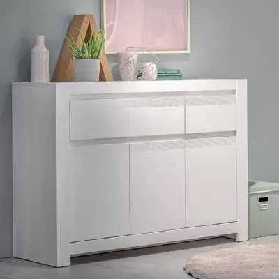 Low Wide 3 Door 3 Drawer Sideboard Cabinet in White