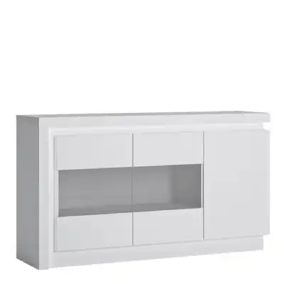 White and High Gloss 3 door glazed Sideboard with LED lighting