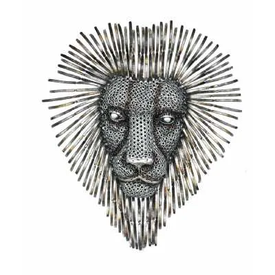 Recycled Metal Industrial Steampunk Retro Hand Crafted Lion Face Sculpture Wall Art 76x16x89cm
