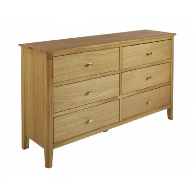 Solid Oak 6 Drawer Wide Chest
