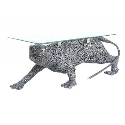 Recycled Sculptures Panther Glass Top Living Room Centre Coffee Table