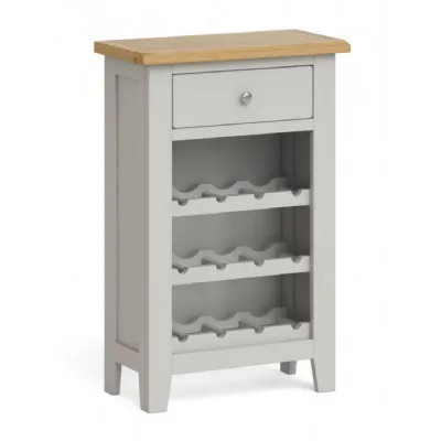 Solid Oak and Grey Painted Wine Rack with Drawer