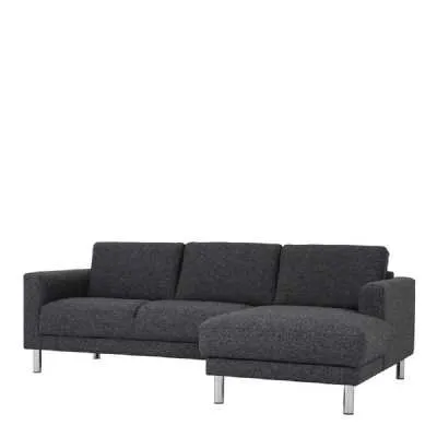 Dark Grey Fabric Right Hand Corner Chaise Sofa on Chrome Metal Legs