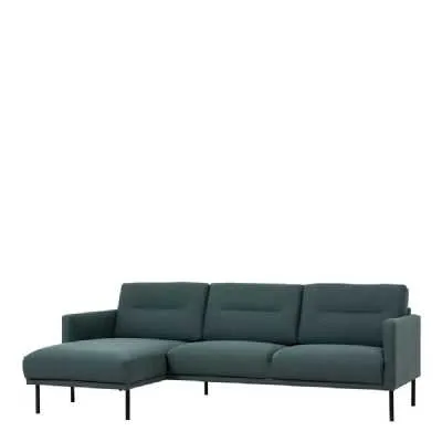 Dark Green Fabric Left Hand Corner Sofa Chaise on Black Metal Legs