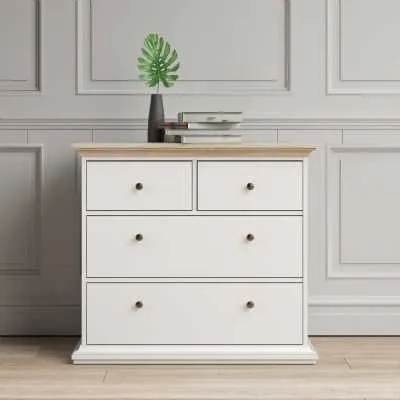 Chest of 4 Drawers White with Oak Top 96cm Wide