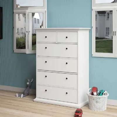 White Tall and Wide 2 Over 4 Chest of 6 Drawers