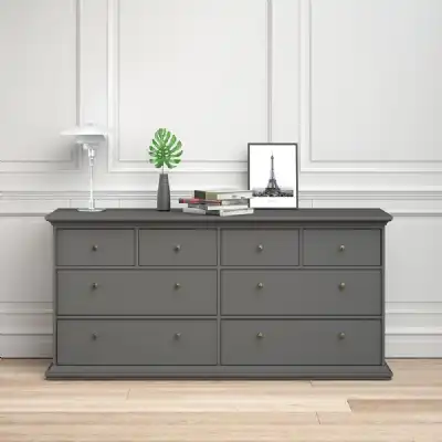 Matt Grey Large Wide Chest of 8 Drawers