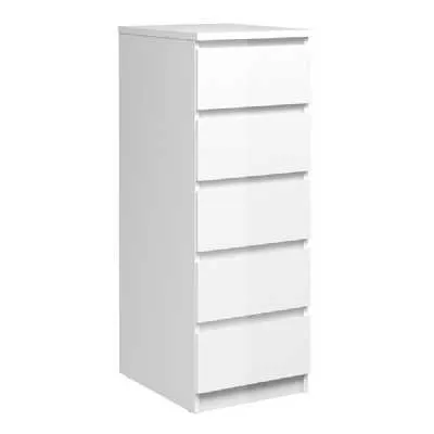 White High Gloss Slim 5 Drawer Chest With Recessed Handles