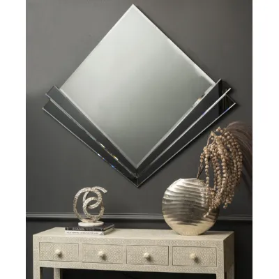 Grey Glass Silver Plating Diamond Shaped Fan Wall Mirror