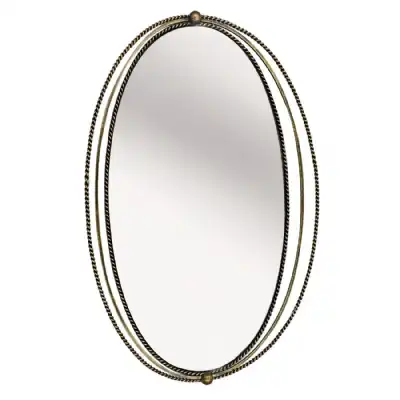 Traditional Oval Gold Iron Wall Mirror With Fine Rope Frame