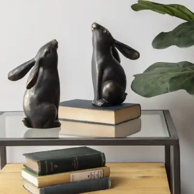 Bronze Resin Set of 2 Moongazing Hare Bookends