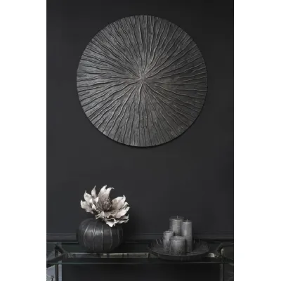 Large Black Round Textured Metal Hammered Wall Disc