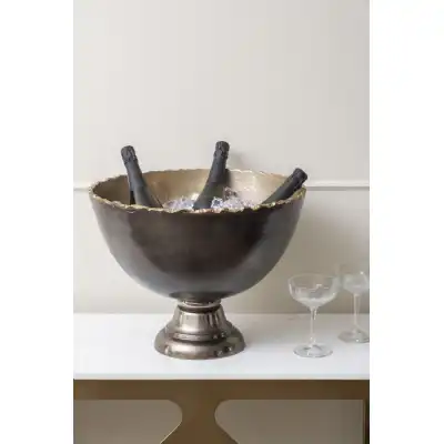 Lava Footed Dark Bronze and Gold Metal Wine Champagne Cooler