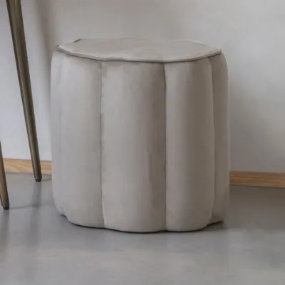 Modern Taupe Velvet Scallop Edged Upholstered Footstool