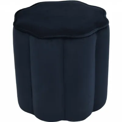 Modern Blue Velvet Scallop Edged Upholstered Footstool