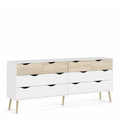 Double Dresser with 8 Drawers in White and Oak