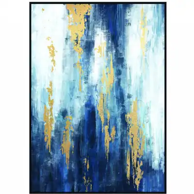 Blue and Gold Distressed Foiled Framed Canvas Wall Art