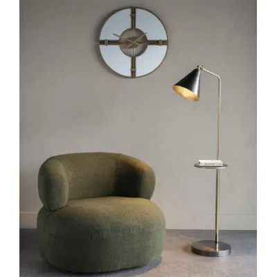 Brushed Satin Grey and Brass Floor Lamp with Table